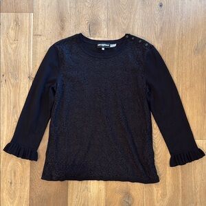 Karl Lagerfeld Lace Overlay Ruffle Cuff Sweater - Small
